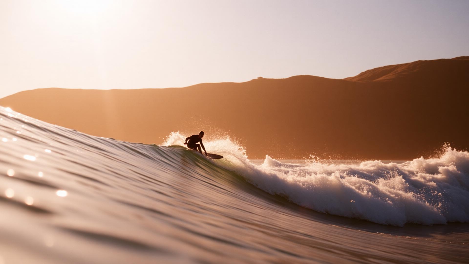 Surfer riding a glassy California wave