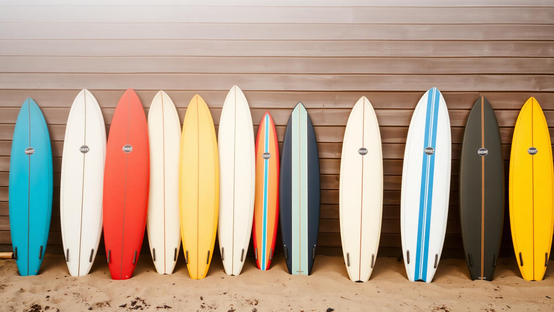 Row of resin-tinted boards on the beach